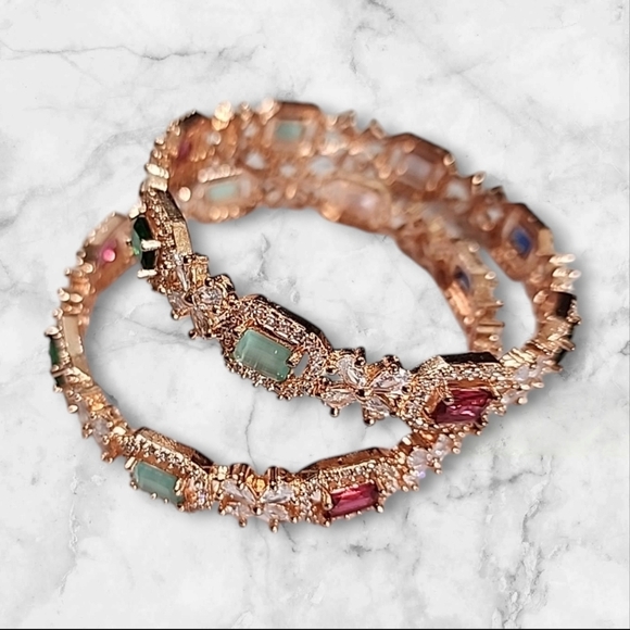 Rose Gold Indian CZ bangles - Picture 3 of 7